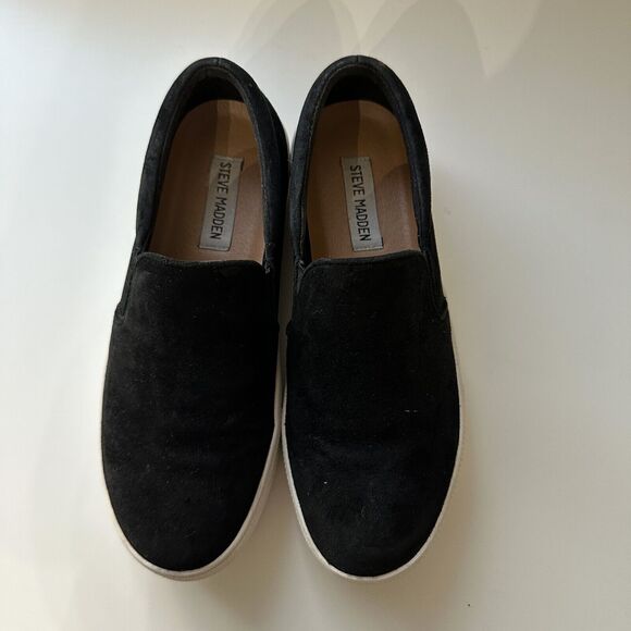 Steve Madden Womens Shoes Gills Casual Slip On Platform Loafer Black Suede 7M - Picture 1 of 8